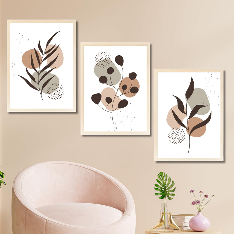 CRAFT QUEST Wall Art Decor Paintings | Set of 3 BOHO Wall Art Frames for Home Decoratio | Ideal for Living Room, Office & Bedroom