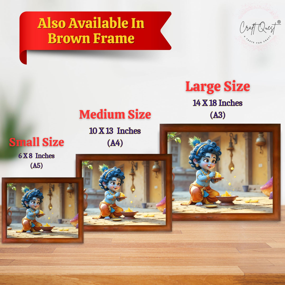 CRAFT QUEST Shri Bal Gopal Painting | Baby Krishna Photo Frame | Krishna Photo Frames for Walls, Home, Living Room and Home Décor