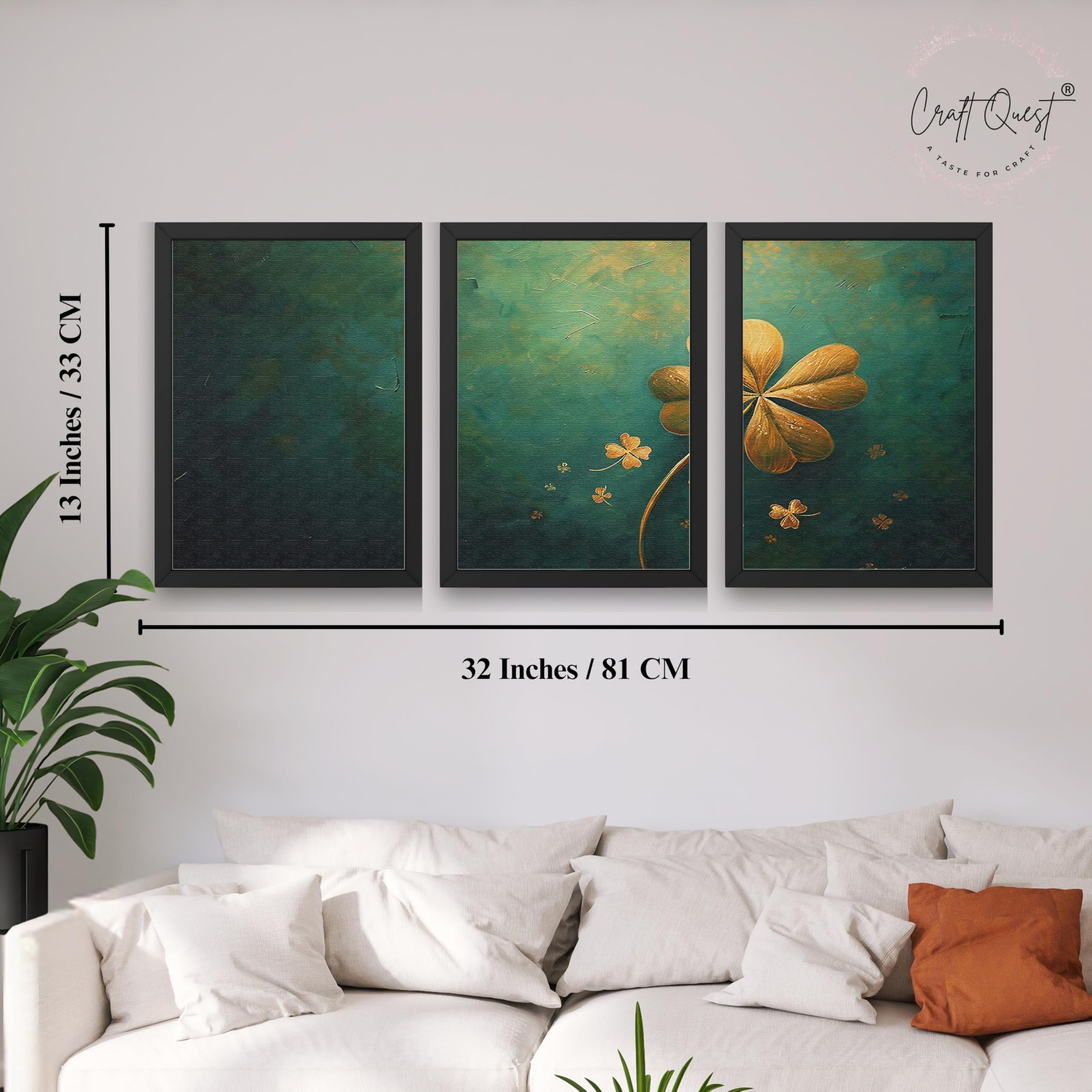 CRAFT QUEST Nature Inspired Flowers & Leaves Wall Art | Set of 3 Frames for Home Decoration | Ideal for Living Room, Bedroom & Offices