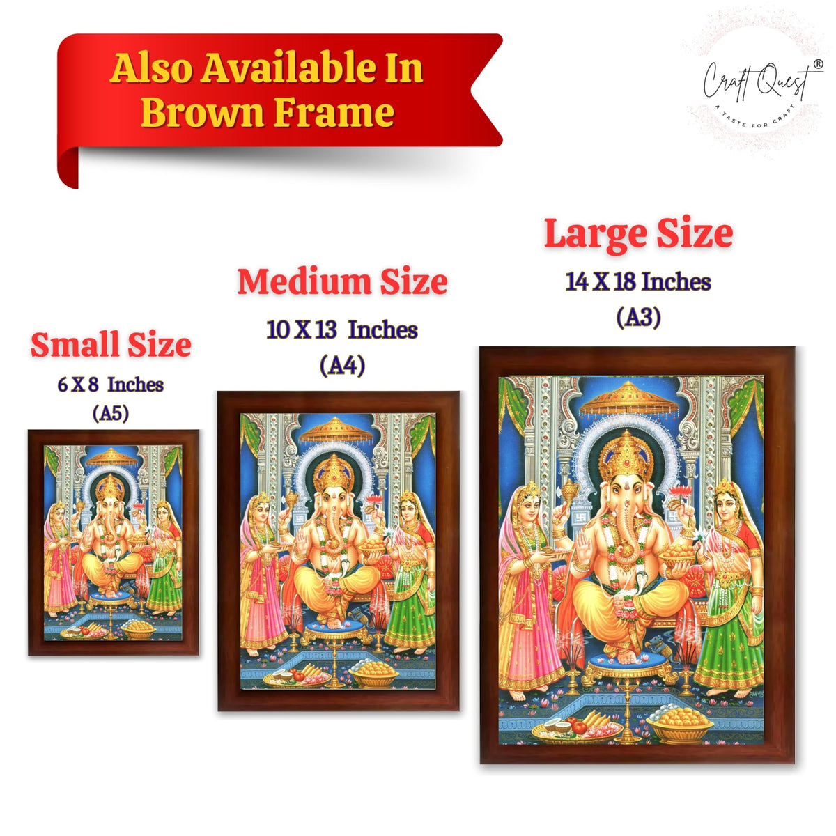 CRAFT QUEST Lord Ganesha Ganpati ji Modern Wall Painting With Frame For Pooja, Home and Office Decor,