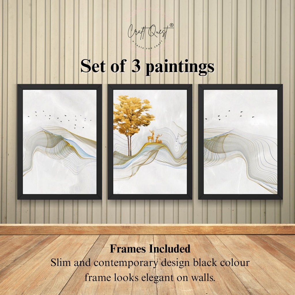 CRAFT QUEST Modern Art Landscapes Sanlian Adornment Wall Art | Set of 3 Frames for Home Decoration | Ideal for Living Room, Bedroom & Offices