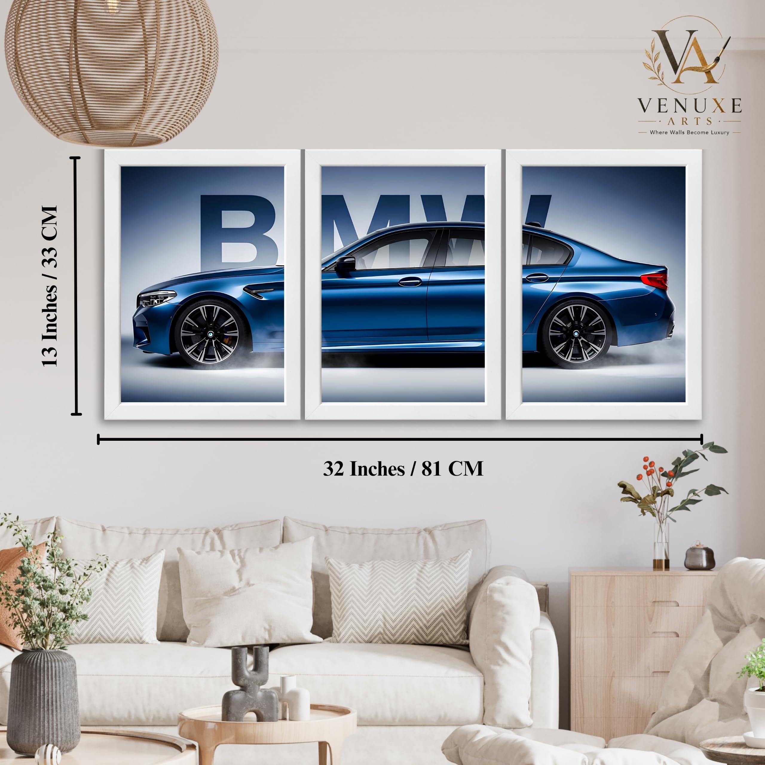 VENUXE ARTS Set Of 3 Big Sports Cars Framed Posters Gift Items for Boys Room Wall Decoration Bedroom, Living Room, Office, Studio Décor | Car Poster Frame for Wall Décor