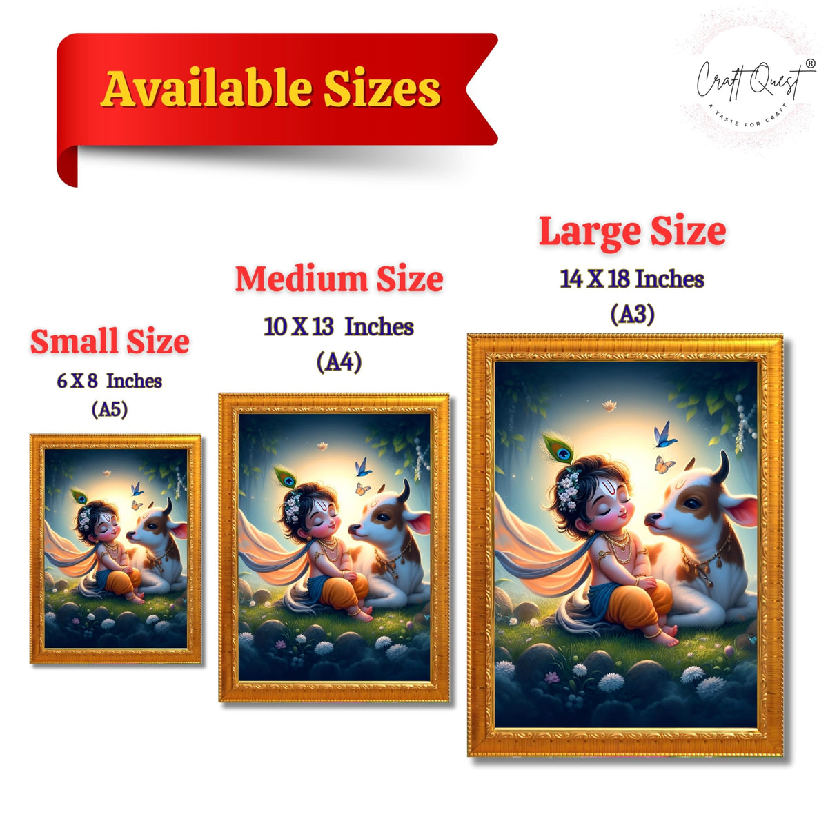 CRAFT QUEST Cute Bal Gopal HD Print | Premium Transparent Frame for Home Temple, Office Desk, Car Dashboard