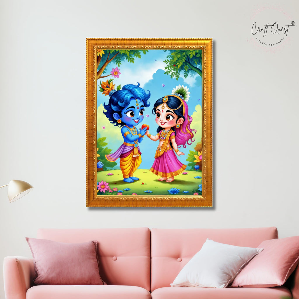 CRAFT QUEST Cute Bal Gopal HD Print | Bal Krishna Frame for Home Temple, Office Desk, Car Dashboard