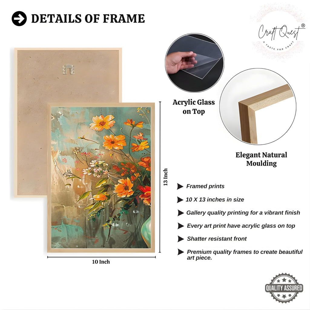 CRAFT QUEST Nature Inspired Paintings Of Flowers Wall Art | Set of 3 Frames for Home Decoration | Ideal for Living Room, Bedroom & Office