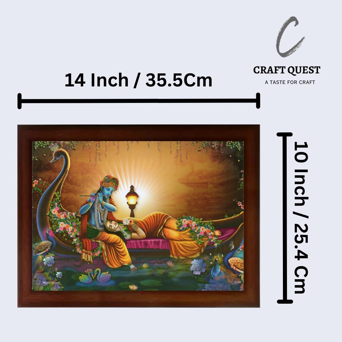 Craft Quest Radha Krishna Sparkle Coated Home Decorative Gift Item Framed Painting (10 X 14 Inches, Brown) RK1013-108