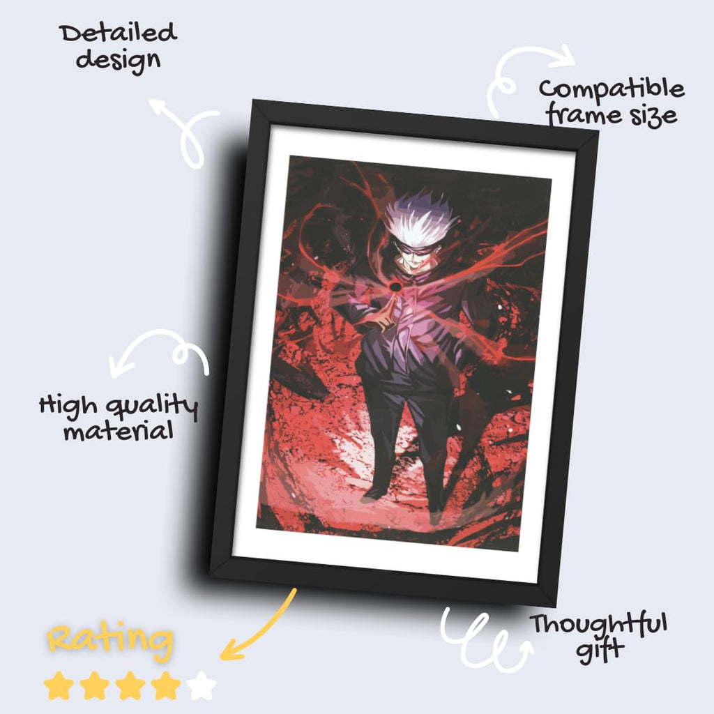 CRAFT QUEST Sukuna Ryomen Anime Laminated Posters Framed Painting with Matt Black Frame (14 Inches x 10 Inches)