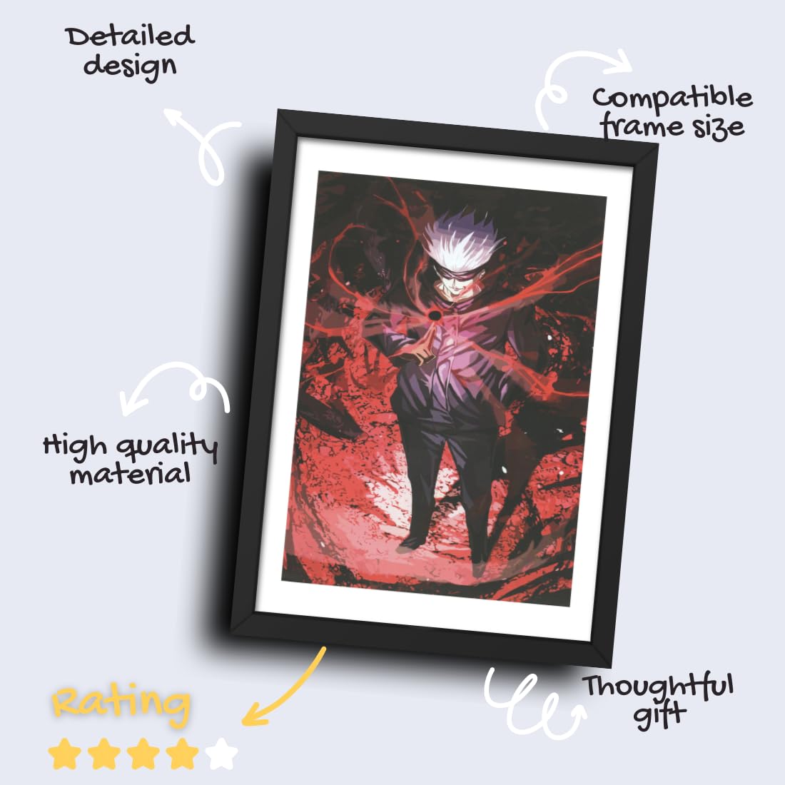CRAFT QUEST Sukuna Ryomen Anime Laminated Posters Framed Painting with Matt Black Frame (14 Inches x 10 Inches)