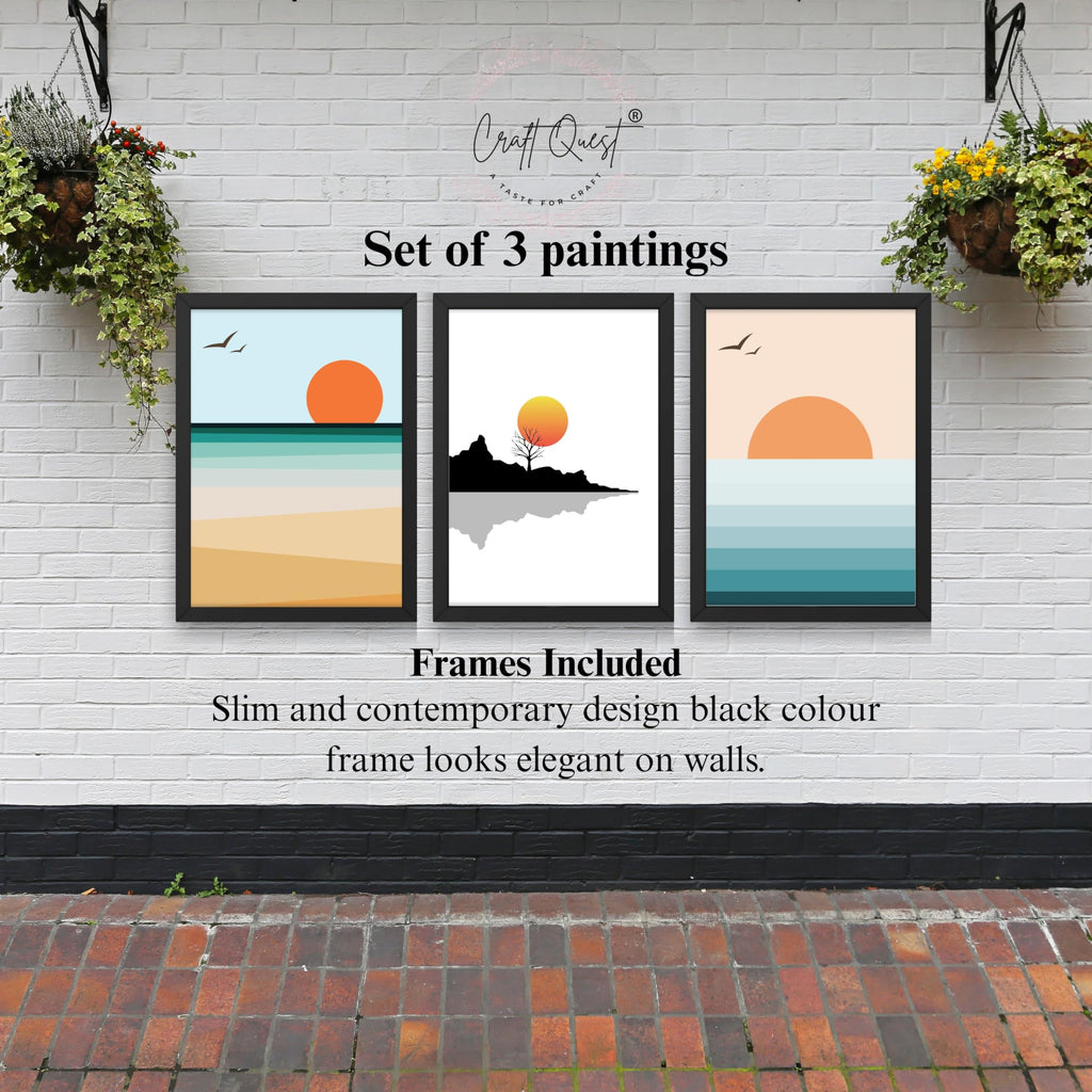 CRAFT QUEST Nature Inspired Abstract Of Sunset Wall Art | Set of 3 Frames for Home Decoration | Ideal for Living Room, Bedroom & Offices