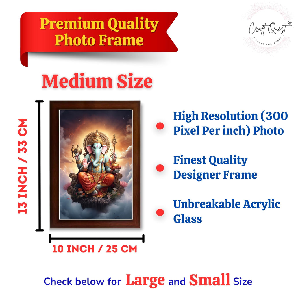 CRAFT QUEST God Ganesha Ganpati ji Photo Frame Wall Decor Mandir Pooja Poster Religious Painting Divine Hindu Temple Decoration Spiritual Blessings Home Office Gift