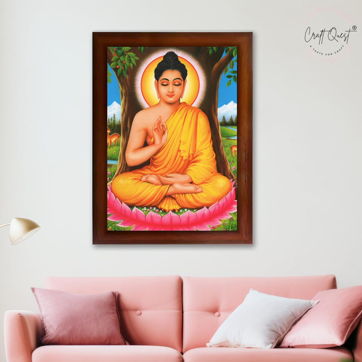 CRAFT QUEST Lord Buddha Photo Frame | Premium HD Spiritual Wall Frame | Peaceful Gautam Buddha Picture for Home Decor, Meditation Room & Office