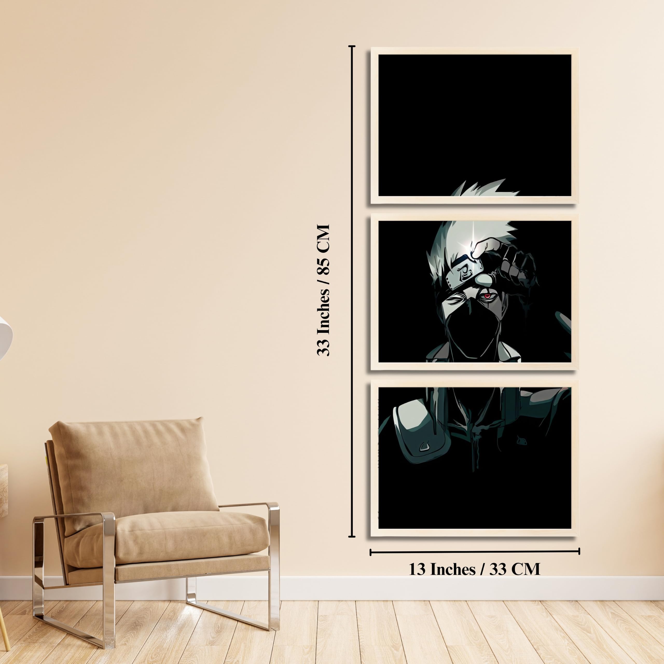 VENUXE ARTS Set Of 3 Anime Characters Wall Framed |Anime Characters Framed Poster for Living Room Bedroom Gaming Room Studio Wall Decor