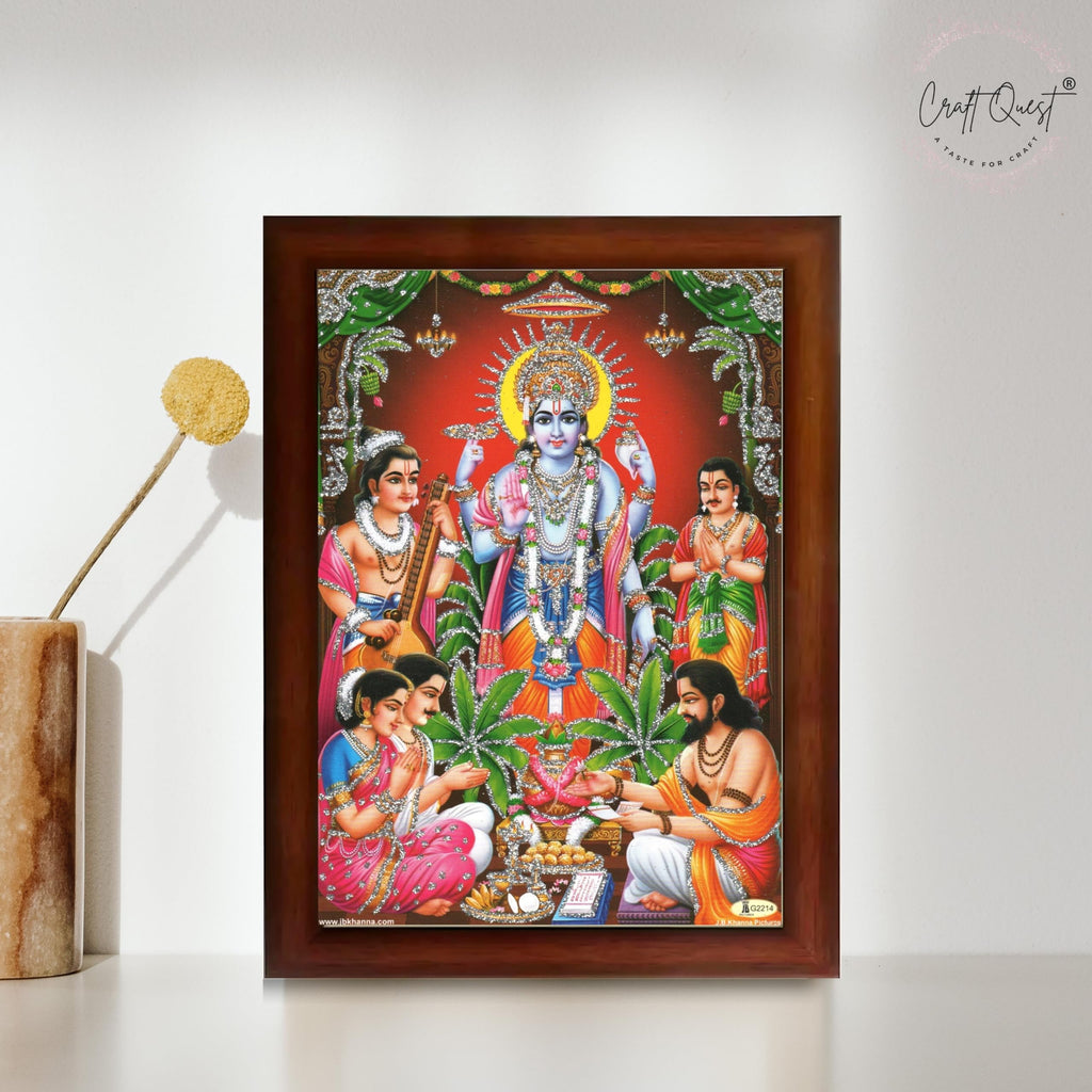 CRAFT QUEST Lord Satyanarayana Swamy Bhagwan Satyanarayan Photo Frame | Religious Photo Frame | Ideal for Home, Office, Temple & Puja Room, Wall Decor