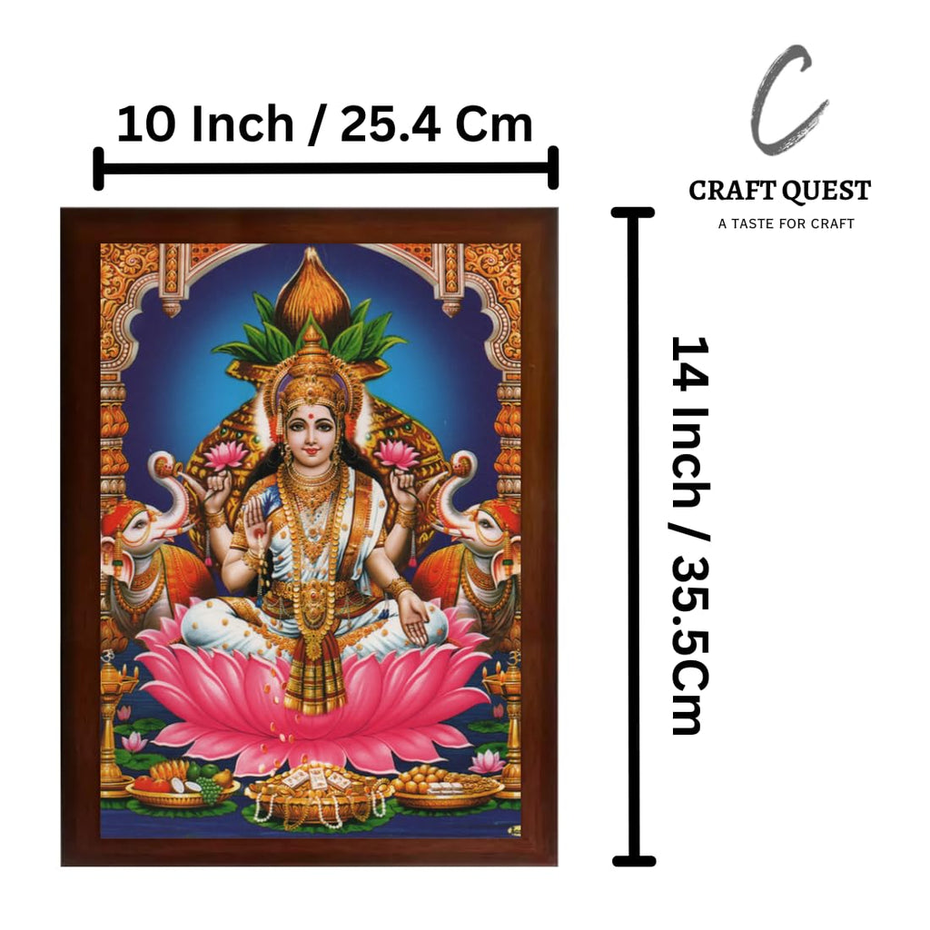CRAFT QUEST Goddess Lakshmi Devi Dhana Vaibhav Laxmi Maa Wall Painting Framed Home Decor (Wood, Matte, Brown, Medium Size, 14 X 10 Inch)