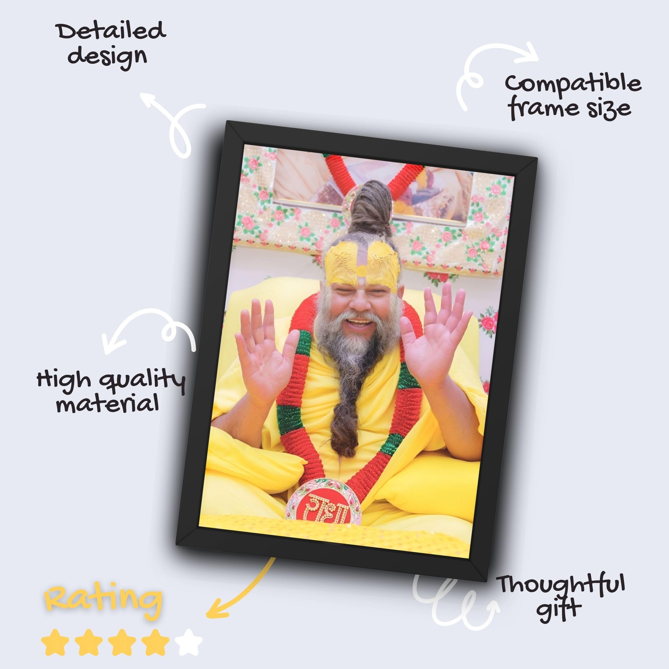 CRAFT QUEST Premanand Ji Maharaj Graceful Smile Small Photo Frame Size 6 X 8 Inches (Black)