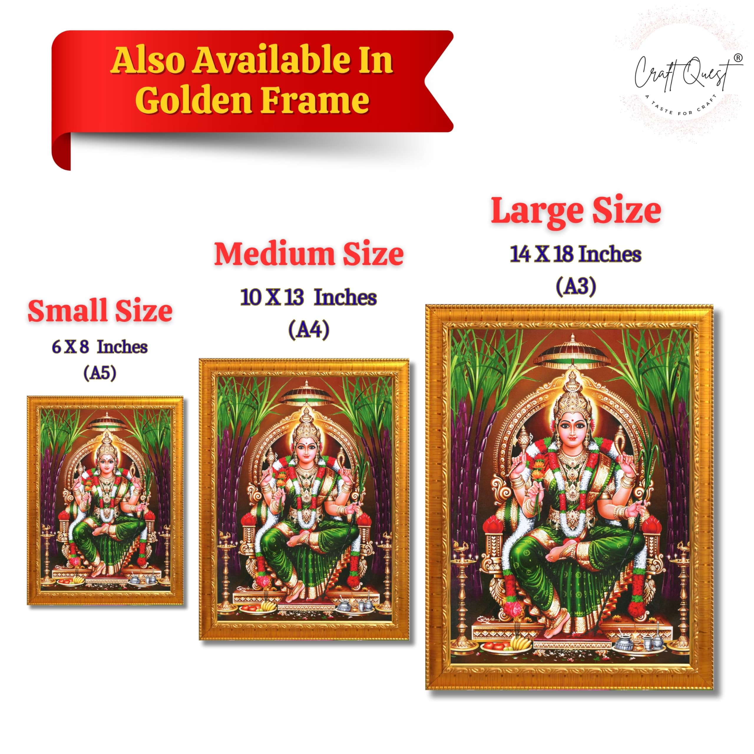 CRAFT QUEST Lalitha Devi for Pooja Tripura Sundari Mata Wall Painting Photo Framed | South God Picture Frame for Home, Office, Temple & Gifting, Decor