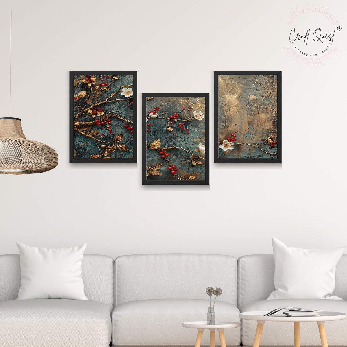 CRAFT QUEST Nature Inspired Modern Wall Art | Set of 3 Frames for Home Decoration | Ideal for Living Room, Bedroom & Offices