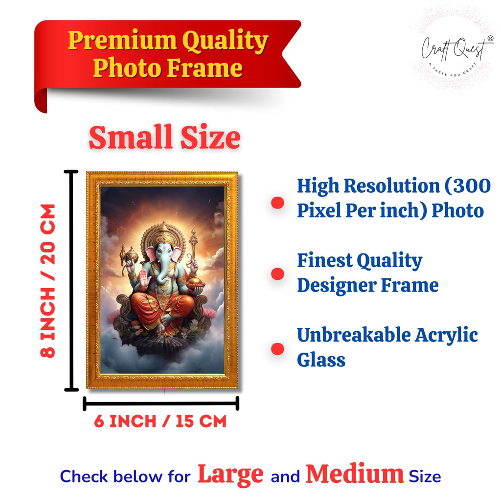 CRAFT QUEST God Ganesha Ganpati ji Photo Frame Wall Decor Mandir Pooja Poster Religious Painting Divine Hindu Temple Decoration Spiritual Blessings Home Office Gift