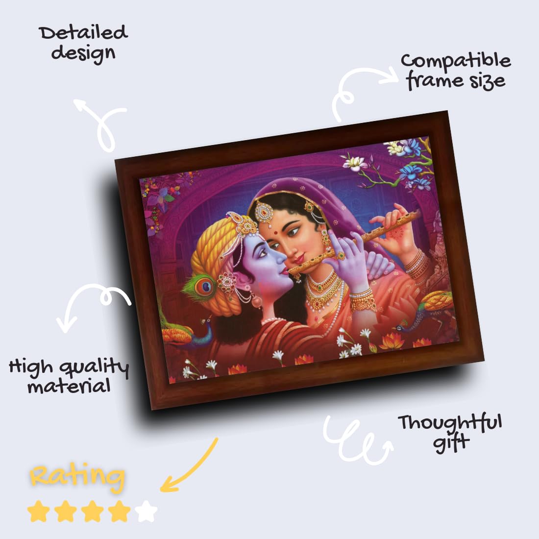 Craft Quest Radha Krishna Sparkle Coated Home Decorative Gift Item Framed Painting (10 X 14 Inches, Brown) RK1013-102