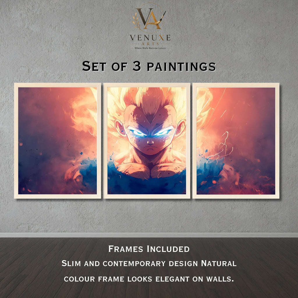 VENUXE ARTS Set Of 3 Anime Characters Wall Framed |Anime Characters Framed Poster for Living Room Bedroom Gaming Room Studio Wall Decor