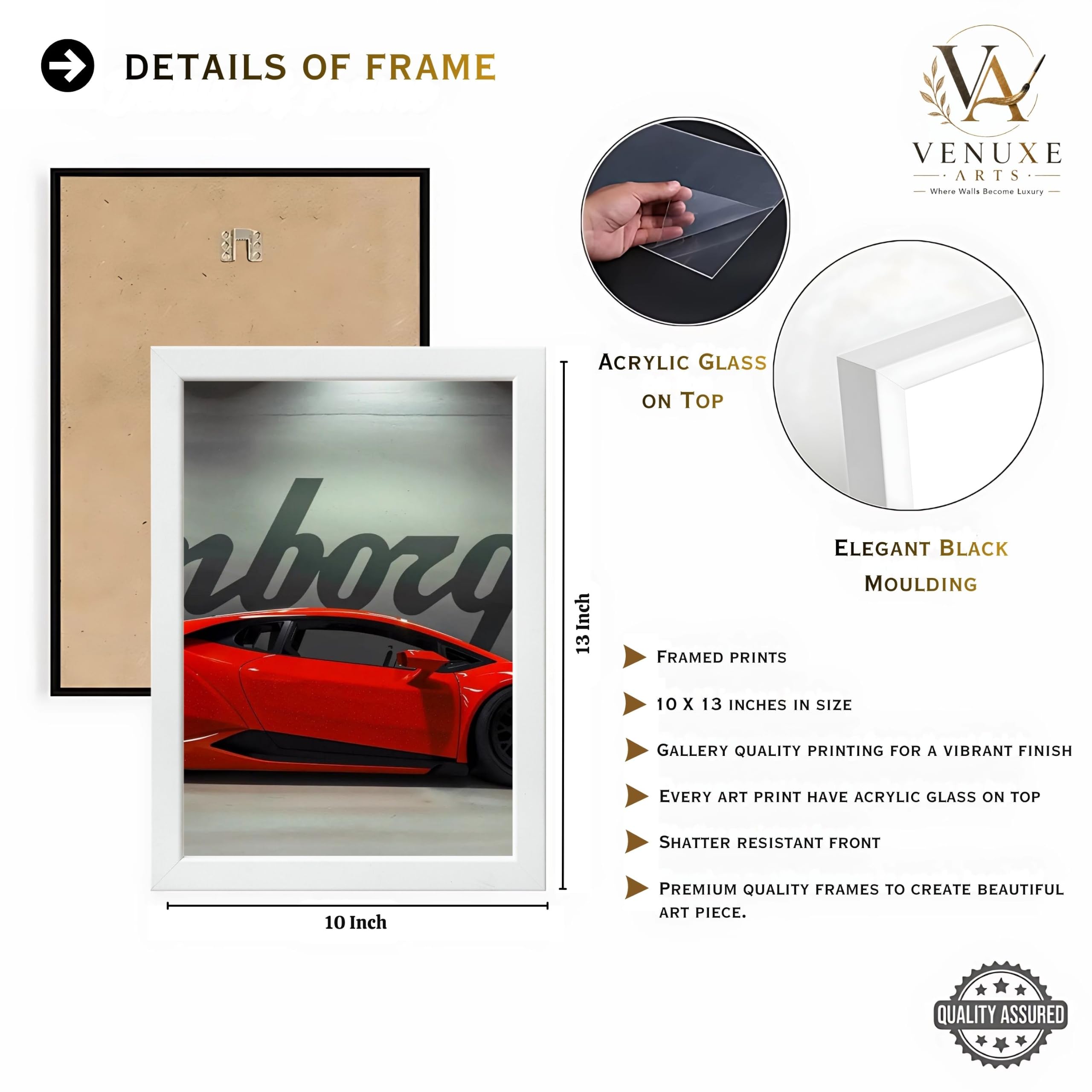 VENUXE ARTS Set Of 3 Big Sports Cars Framed Posters Gift Items for Boys Room Wall Decoration Bedroom Living Room Office Studio Décor | Car Poster Frame for Wall Décor