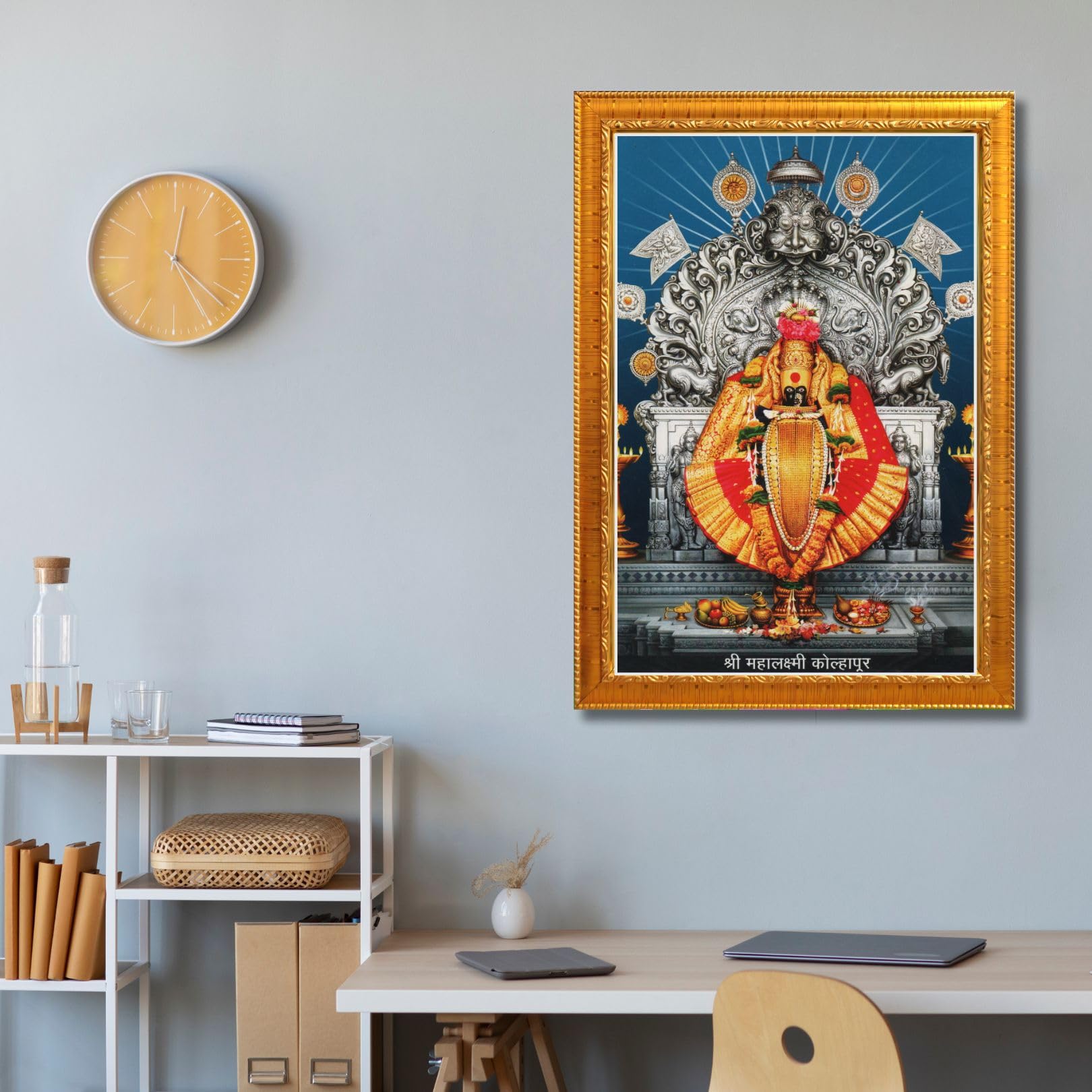 CRAFT QUEST Goddess MahaLakshmi Devi Kolhapur Wall Painting Frame with Acrylic glass Home Decor