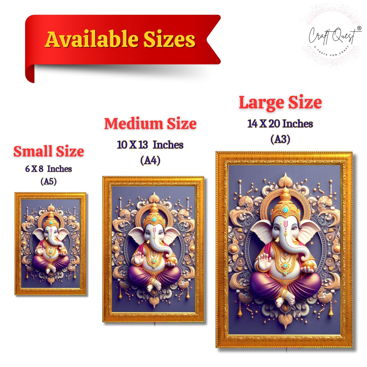 CRAFT QUEST Lord Ganesh Ganpati Ganapathi Hanging Wall Painting Framed For Home Décor