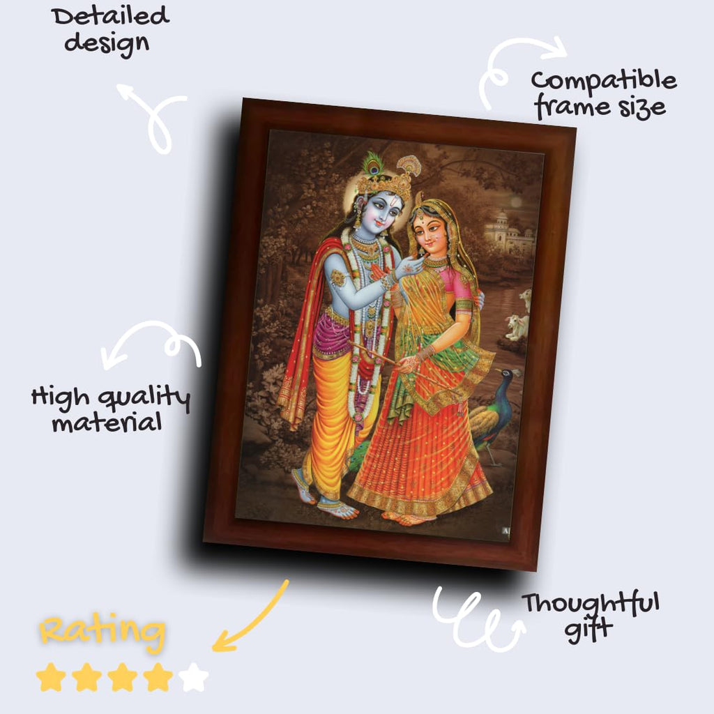 Craft Quest Radha Krishna Sparkle Coated Home Decorative Gift Item Framed Painting (10 X 14 Inches, Brown) RK1013-119