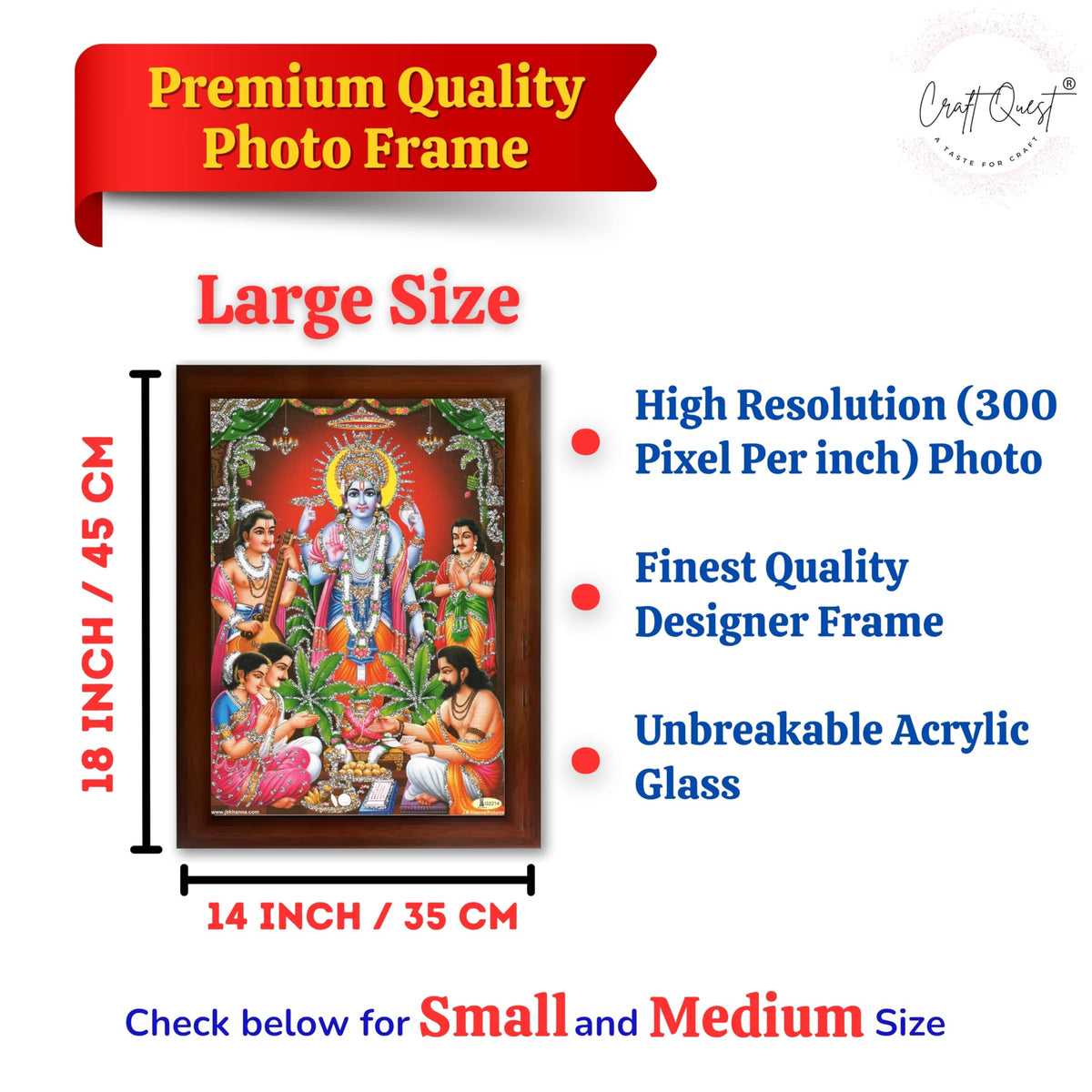 CRAFT QUEST Lord Satyanarayana Swamy | Bhagwan Satyanarayan Wall Painting Religious Wood Photo Frame with Acrylic glass