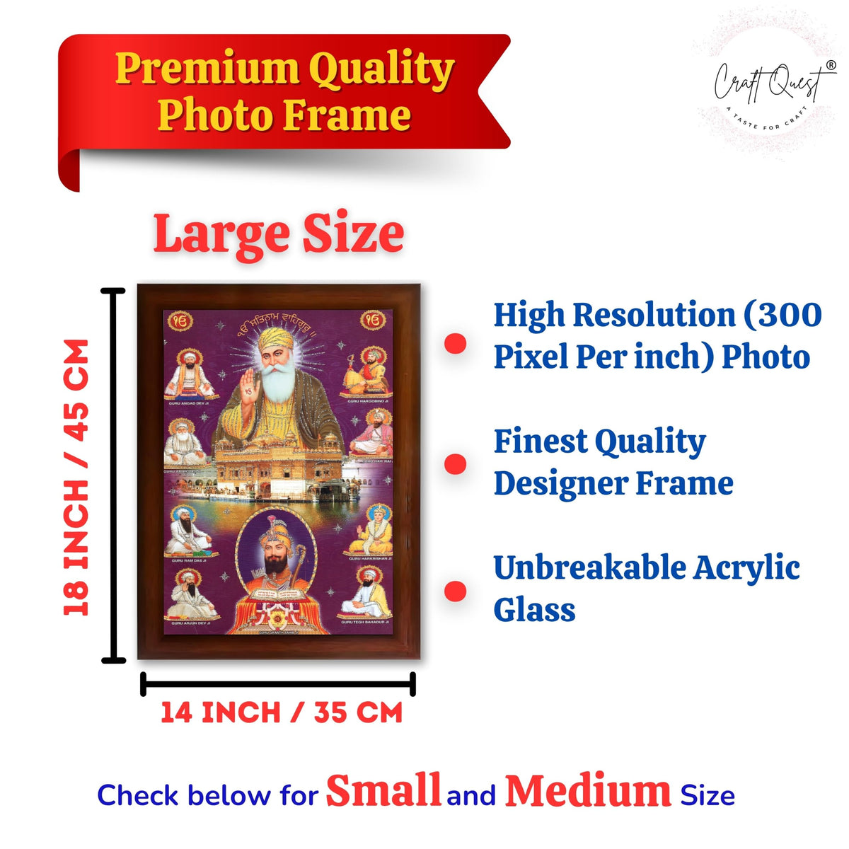 CRAFT QUEST Satnam Waheguru Gurunanak Dev Ji Photo Frame Sikh Guru Photo for Home Decor Religious Painting Decorative Artwork Gift Frame