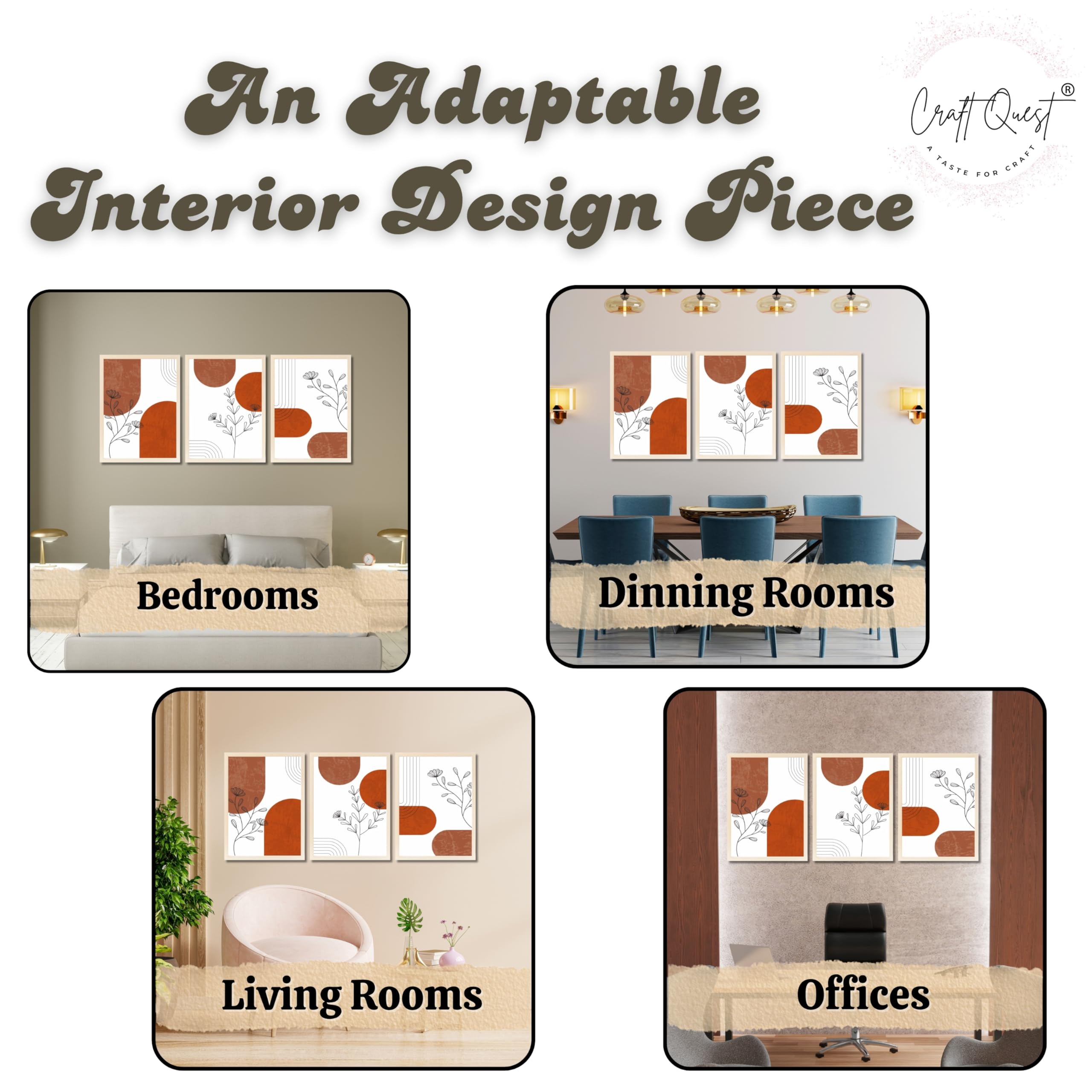 CRAFT QUEST Wall Art Decor Paintings | Set of 3 Abstract Wall Art Frames for Home Decoration | Ideal for Living Room, Bedroom & Offices