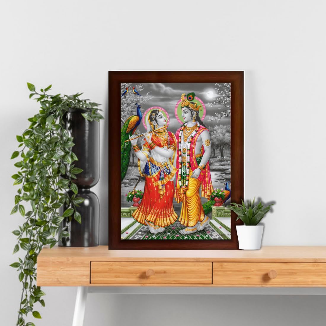 Craft Quest Radha Krishna Sparkle Coated Home Decorative Gift Item Framed Painting (10 X 14 Inches, Brown) RK1013-15