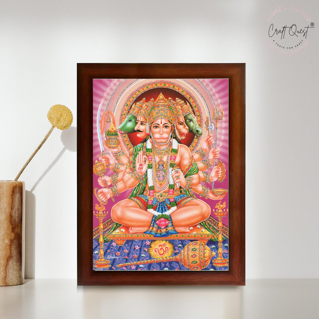 CRAFT QUEST Panchmukhi Hanuman JI | Bajrangbali Religious Photo frame Decorative Item Synthetic frame