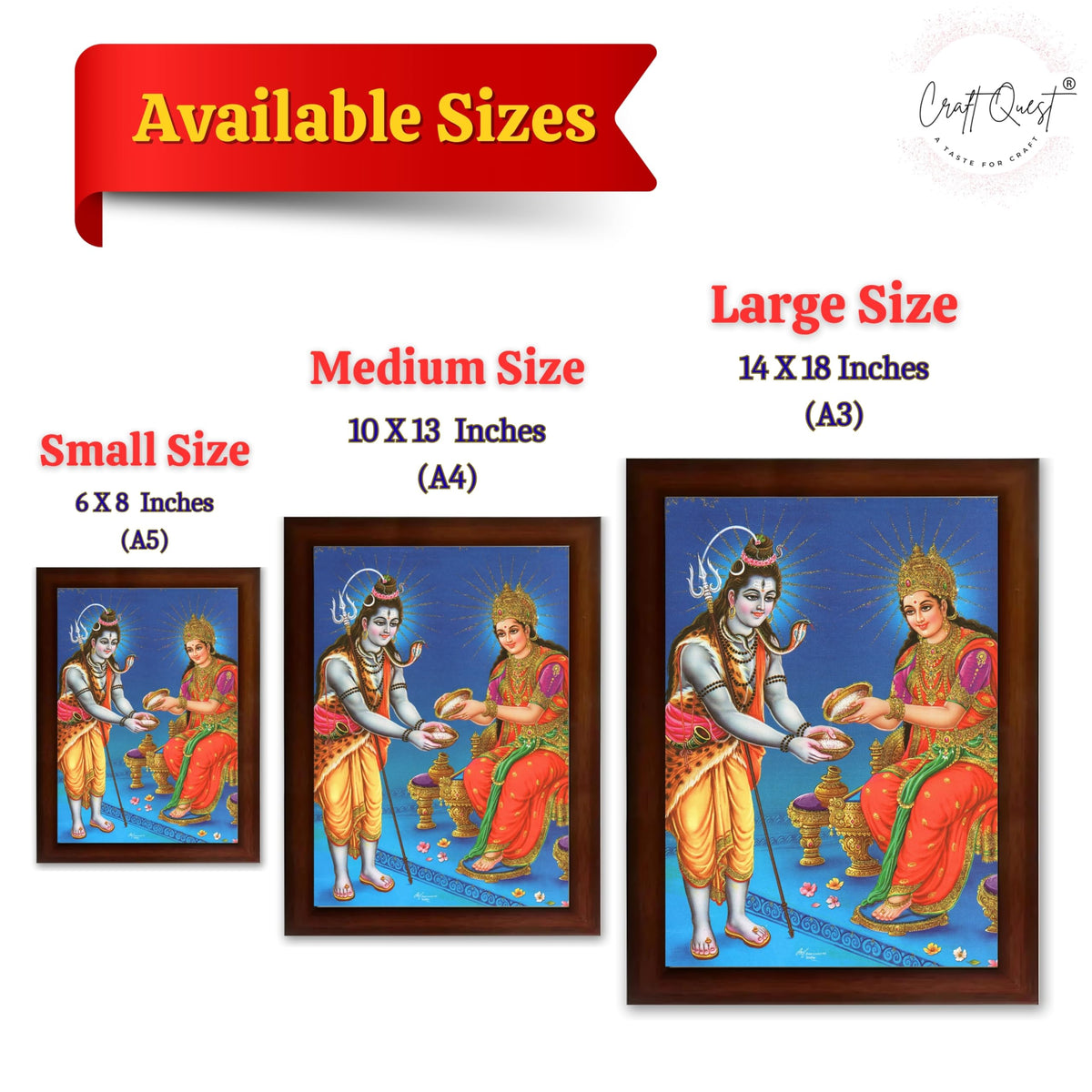 CRAFT QUEST Shiva & Maa Annapurna devi sitting on throne photo frame with Laminated Poster for Kitchen Worship