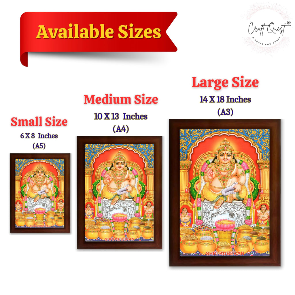 CRAFT QUEST Lord Kubera Swamy Bhagwan Kuber Kubera Wall Painting Framed, Religious Photo Frame, Home Decoration Item