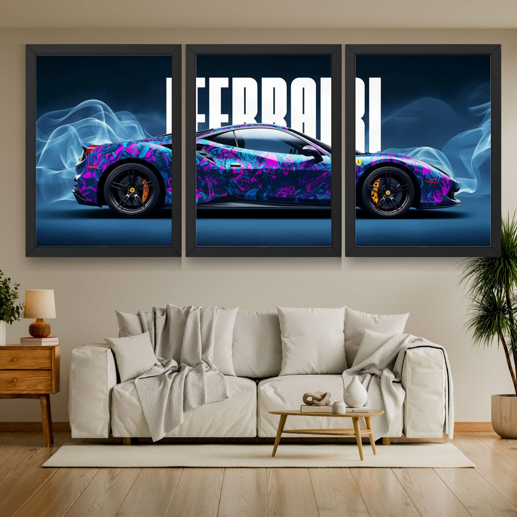 VENUXE ARTS Set Of 3 Big Sports Cars Framed Posters Gift Items for Boys Room Wall Decoration Bedroom Living Room Office Studio Décor | Car Poster Frame for Wall Décor