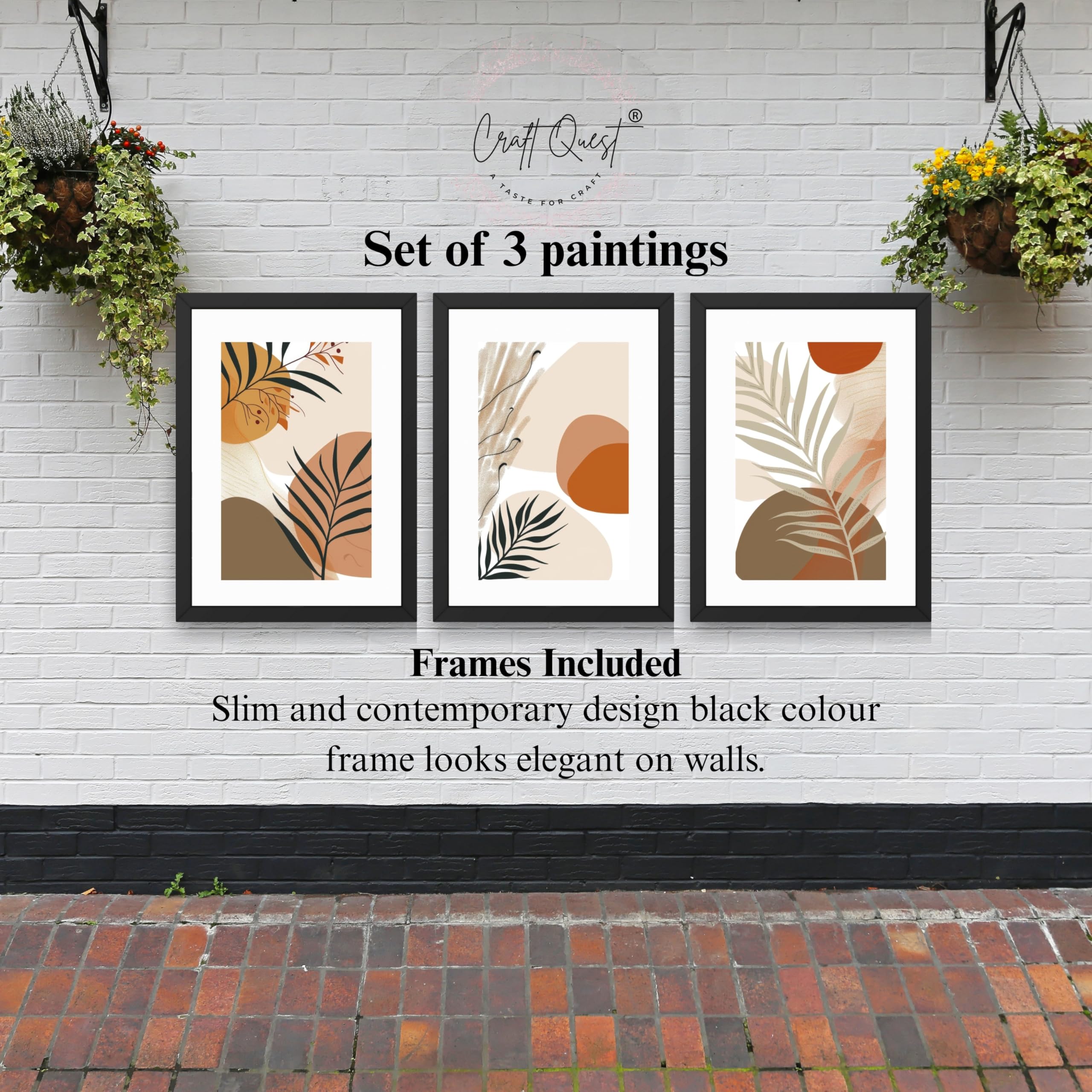 CRAFT QUEST Modern Abstract Featuring Stylized Plants | Set of 3 Frames for Home Decoration | Ideal for Living Room, Bedroom & Offices
