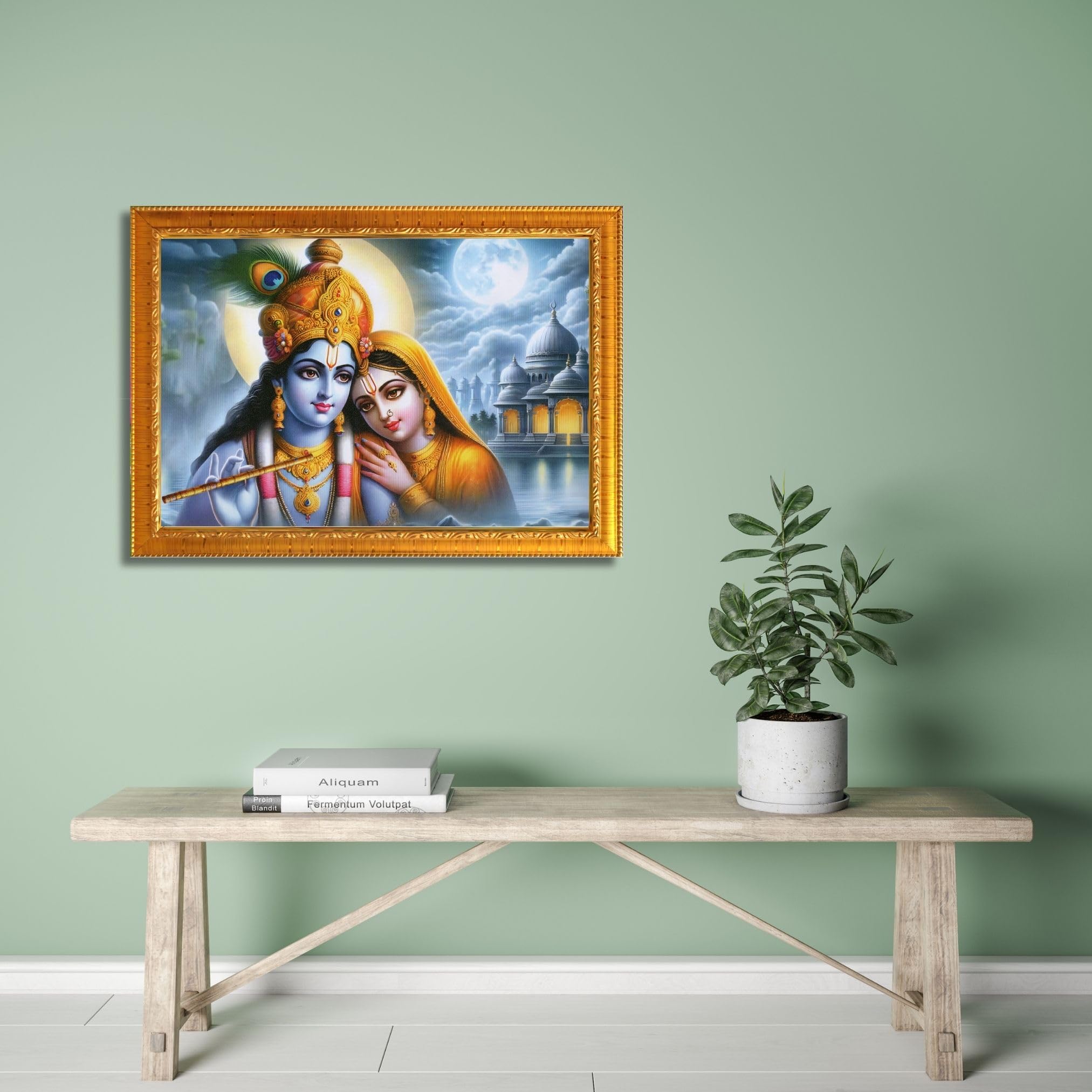 CRAFT QUEST Radha Krishna Art Photo Framed Painting for Home and Bedroom Wall Decoration of Size 14X10 Inches with Frame And Acrylic Glass