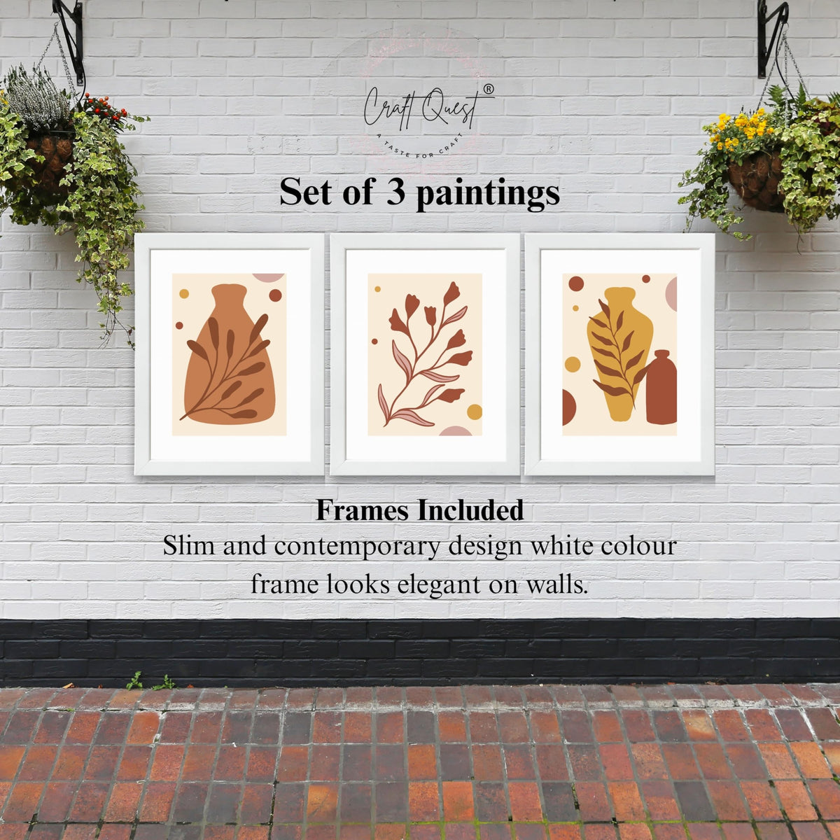 CRAFT QUEST Wall Art Decor Paintings | Set of 3 BOHO Wall Art Frames for Home Decoratio | Ideal for Living Room, Office & Bedrooms