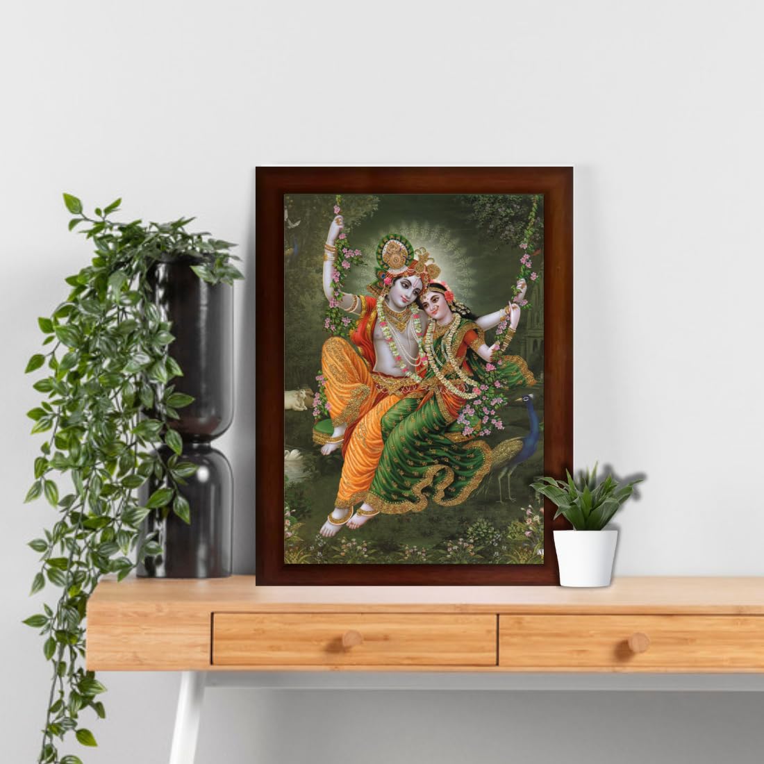 Craft Quest Radha Krishna Sparkle Coated Home Decorative Gift Item Framed Painting (10 X 14 Inches, Brown) RK1013-113