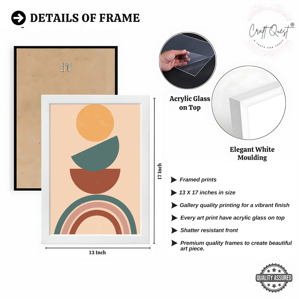 CRAFT QUEST Wall Art Decor Paintings | Set of 3 BOHO Wall Art Frames for Home Decoration | Ideal for Living Room, Offices & Bedrooms