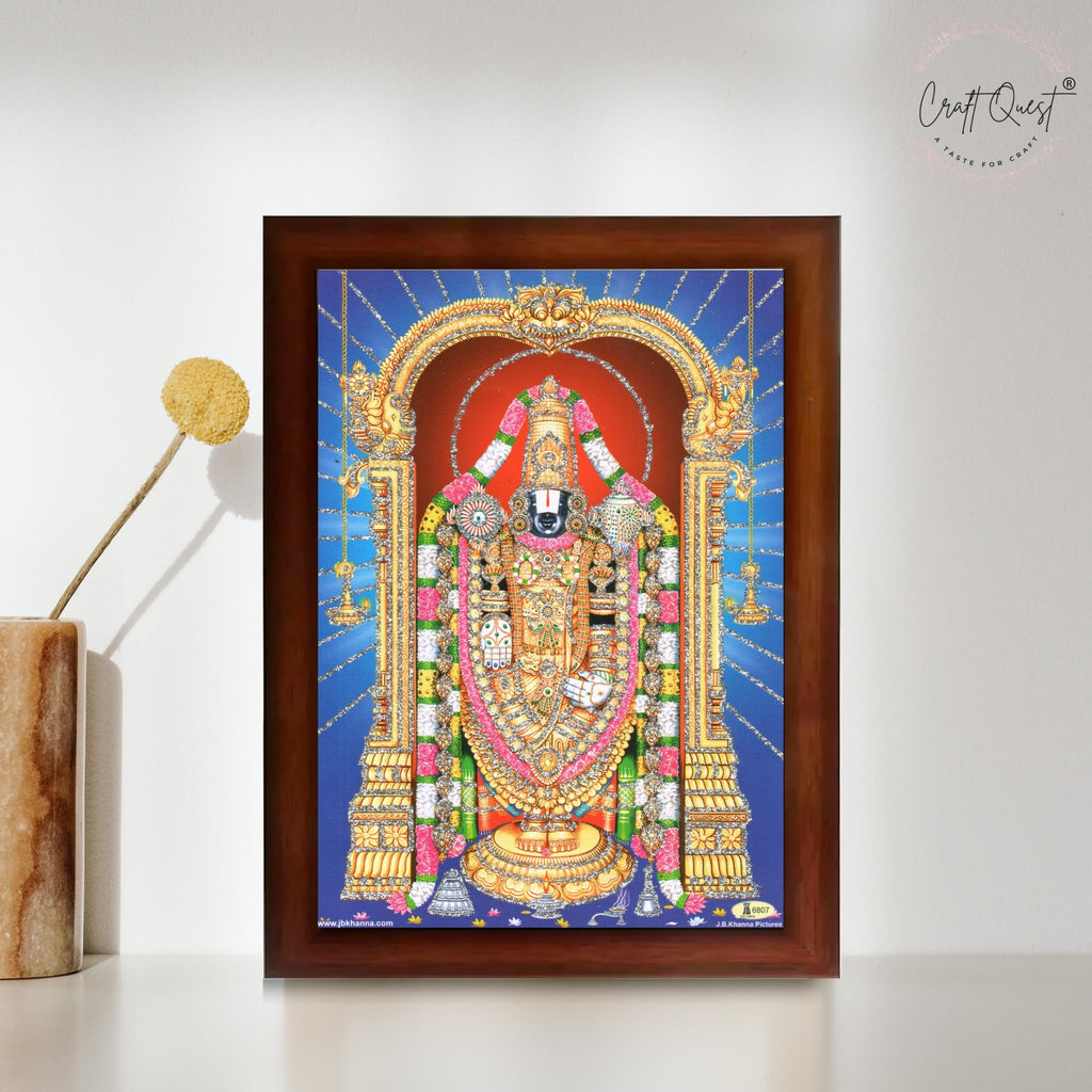 CRAFT QUEST Tirupati Balaji Lakshmi Venkateshwara venkateshwer Swamy Wall Painting Framed, Home, Temple, Pooja, Wall Décor Item