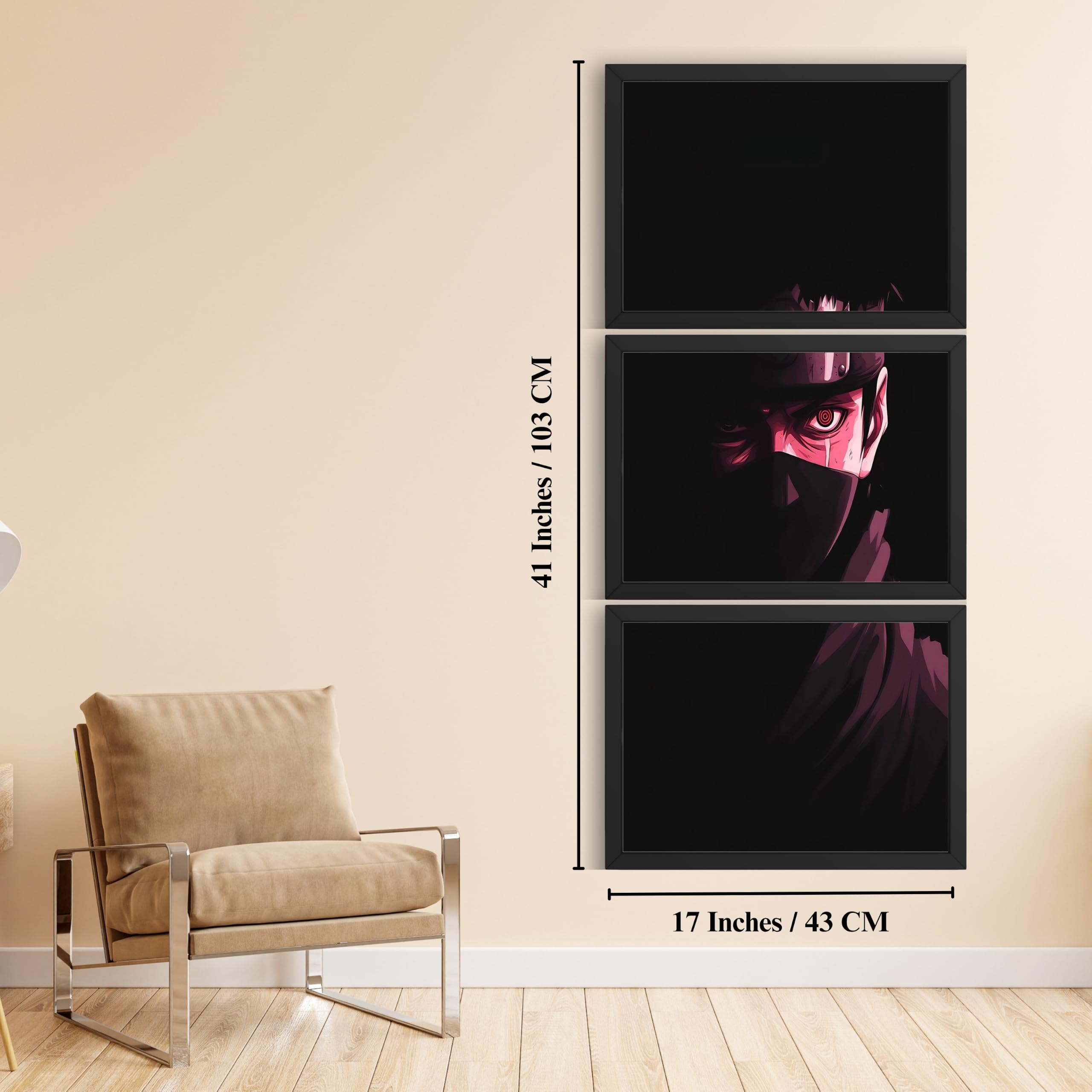VENUXE ARTS Set Of 3 Anime Characters Wall Framed |Anime Characters Framed Poster for Living Room Bedroom Gaming Room Studio Wall Decor