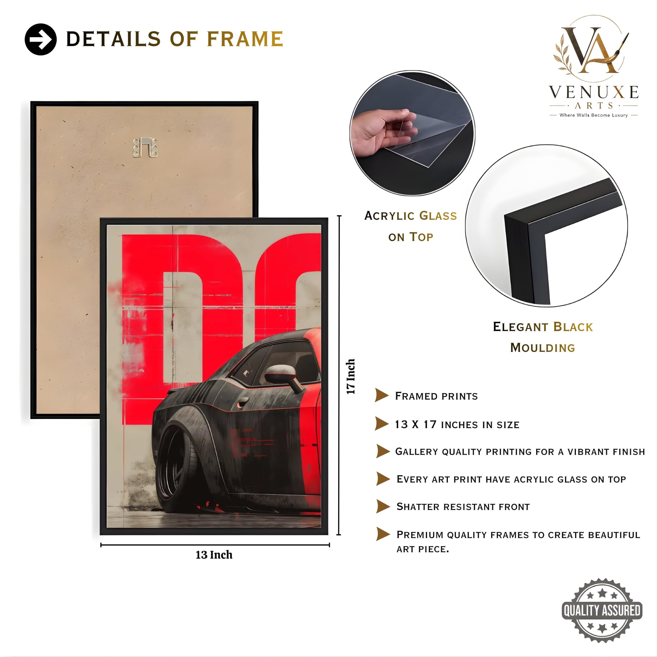VENUXE ARTS Set Of 3 Big Sports Cars Framed Posters Gift Items for Boys Room Wall Decoration Bedroom Living Room Office Studio Décor | Car Poster Frame for Wall Décor