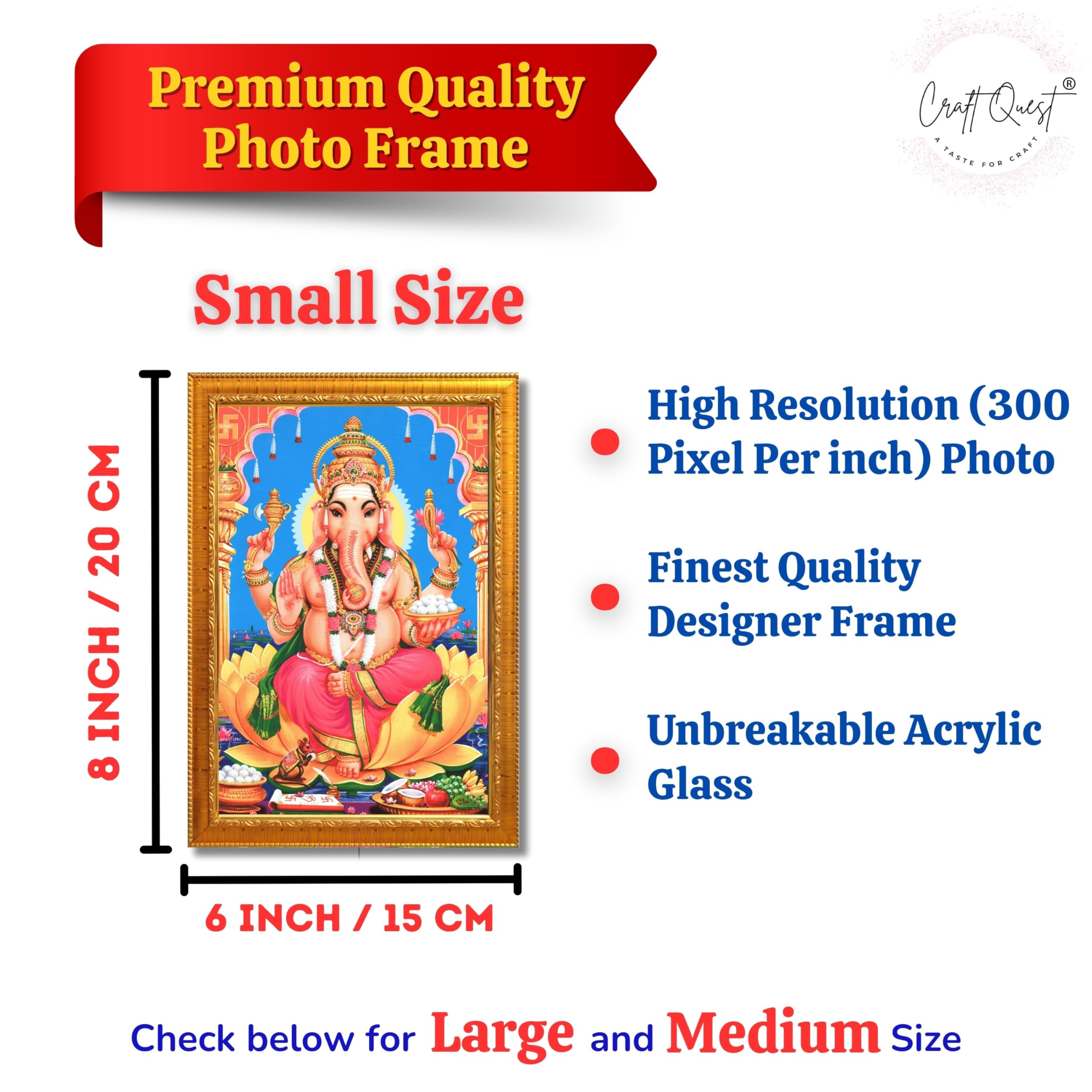 CRAFT QUEST Lord Ganpati Ganesha Wall Hanging Frame for Living Room, Bedroom, Office & Pooja Room Décor GA-212