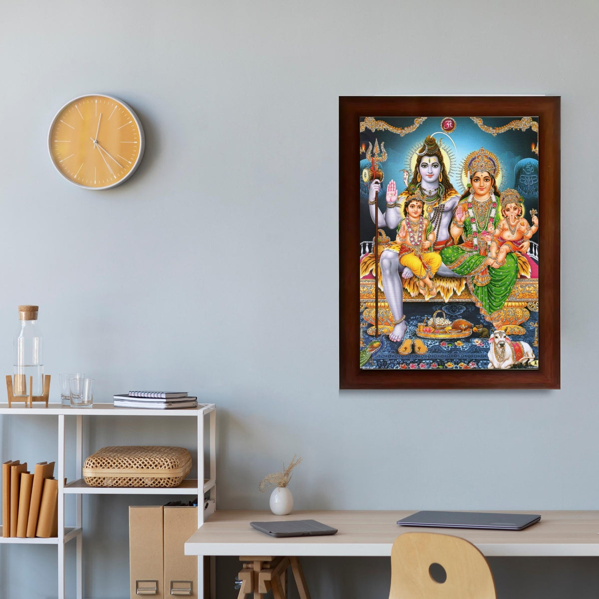 CRAFT QUEST Shiv Parivar Religious Wood Wall Mount Rectangular Photo Frame With Acrylic Glass