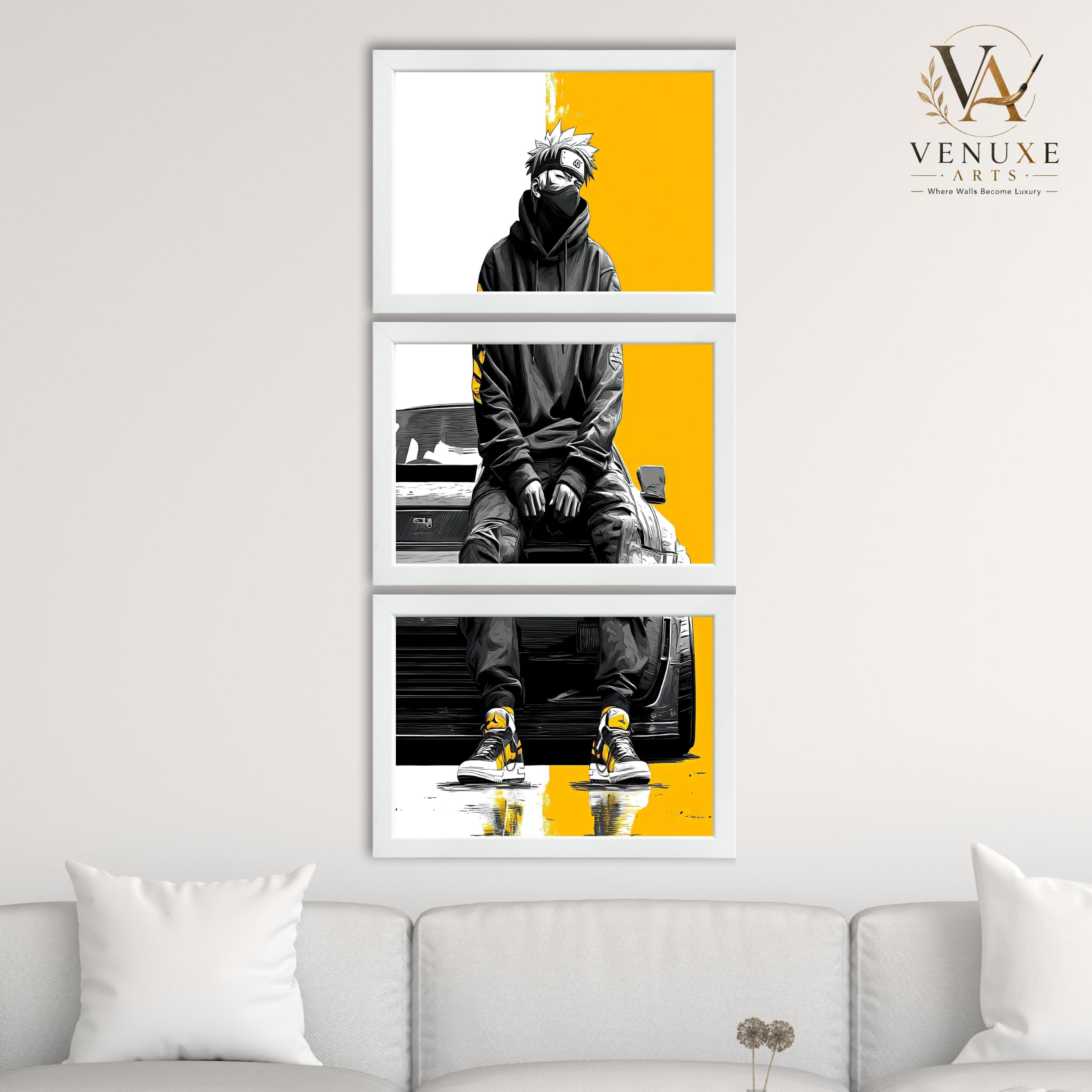 VENUXE ARTS Set Of 3 Anime Characters Wall Framed |Anime Characters Framed Poster for Living Room Bedroom Gaming Room Studio Wall Decor