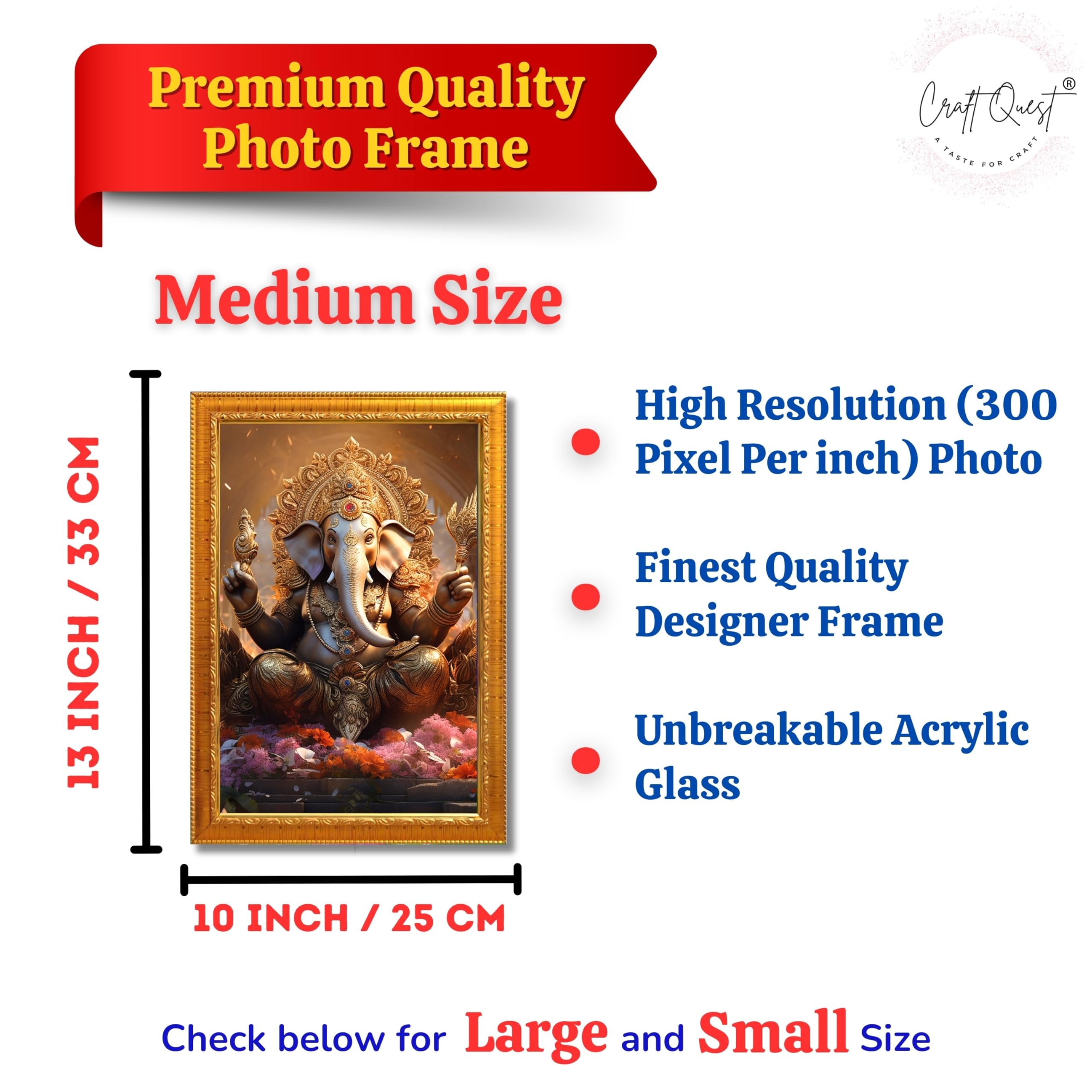 CRAFT QUEST Lord Ganesha Art Framed Wall Painting With Frame For Home and Pooja,Office Décor Items