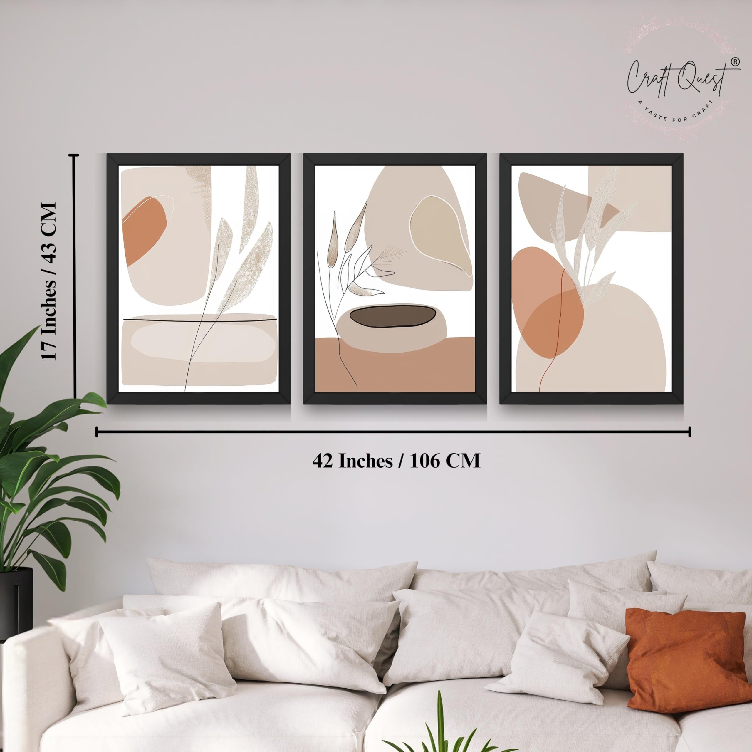 CRAFT QUEST Modern Art White Wall Abstract Wall Art | Set of 3 Frames for Home Decoration | Ideal for Living Room, Bedroom & Offices