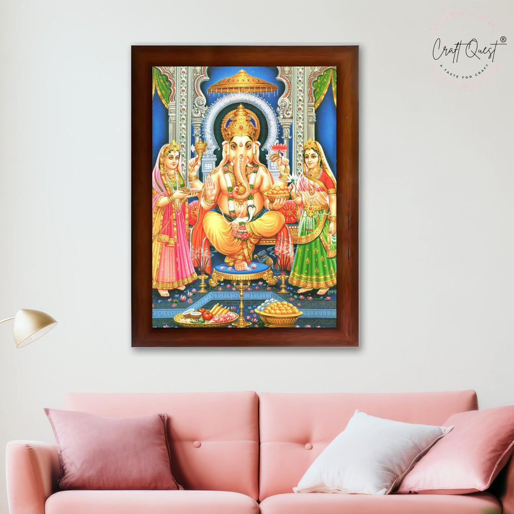CRAFT QUEST Lord Ganesha Ganpati ji Modern Wall Painting With Frame For Pooja, Home and Office Decor,